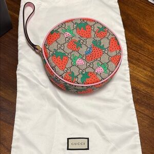 Gucci Strawberry Print Purse - Red and Tan